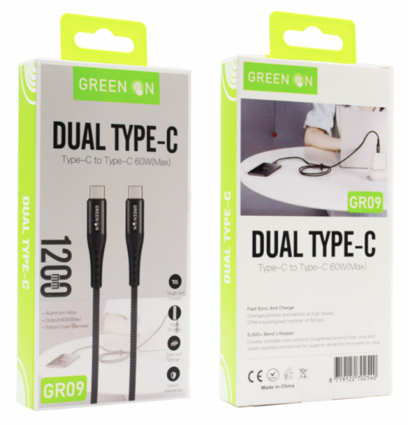 Green On GR09 USB-C naar USB-C kabel 1,2 meter