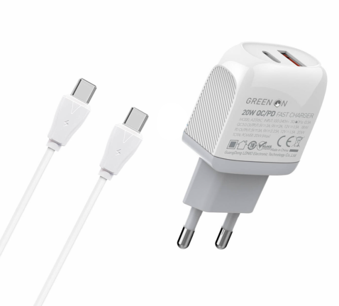 Green On A2316C-EU 20W dual PD + QC3.0 reislader USB-C