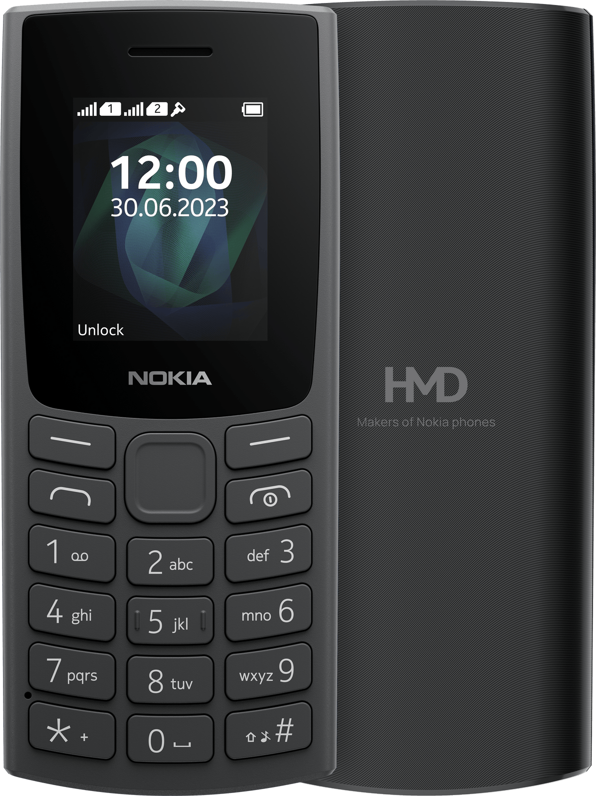 Nokia 105 (2023) Charcoal voor- en achterkant